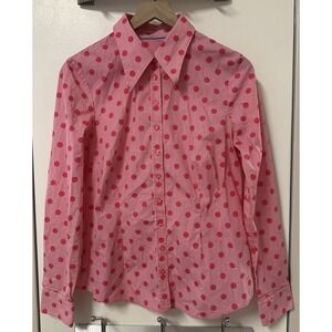 Hawes & Curtis UK Size 14/EU 40 Pink White Mixed Stripe & Polka Dot Fitted Shirt